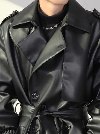 Faux Leather Trench Coat