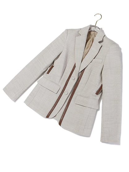 Women Split Pu Leather Brief Short Blazer New Lapel Long Sleeve Loose Fit  Jacket Fashion Tide Spring Autumn 2024 1K458