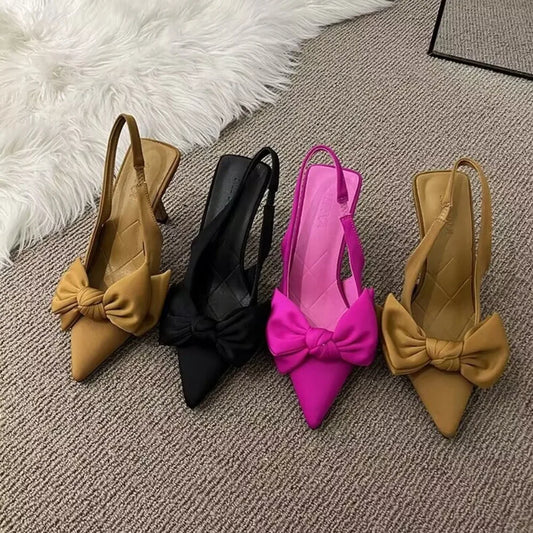 New Butterfly Knot Women Slingbacks Heels Shoes Sexy Thin Heel Pointed Toe Ladies High Heels Pumps