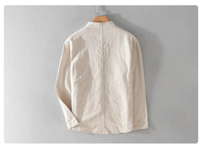 Spring Autumn New Knot Button Long Sleeve Shirts for Men Clothing Cotton and Linen Casual Soft Streetwear