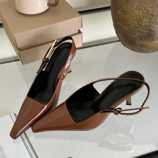 Toe Metal Buckle Strap Women Pumps