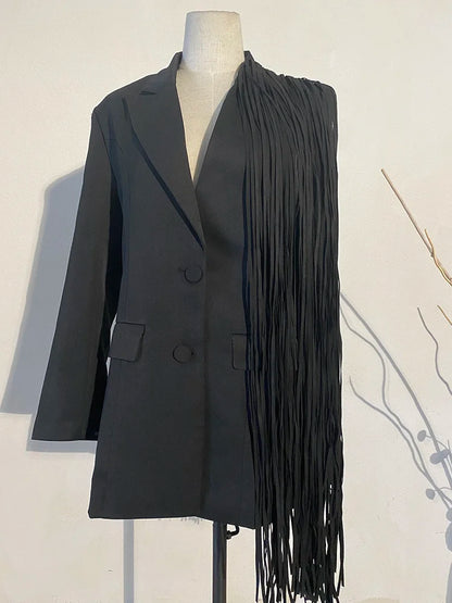Tassels Irregular Casual Blazer New Lapel Long Sleeve Loose Fit Jacket Fashion Spring Autumn