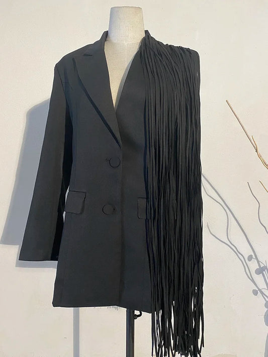 Tassels Irregular Casual Blazer New Lapel Long Sleeve Loose Fit Jacket Fashion Spring Autumn