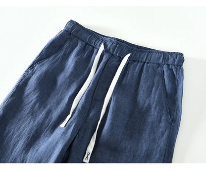 Spring Summer New Pure Color 100% Linen Pants Men Clothing Casual Simple Oversize Trousers B8236
