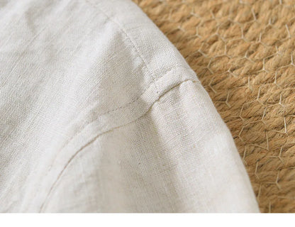 Summer New 100% Linen Short Sleeve T Shirt for Men Casual Thin Solid Color Slim Men Clothing