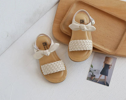 Girl Sandals Bowtie Braided Soft 21-30 Inafnt Children Sliders Bohemia Style Classic Fashion Open Toe Non-slip Kids Flats