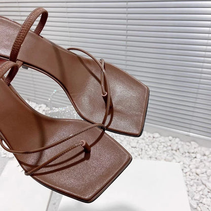 New Leather Retro Square Toe  Sandals