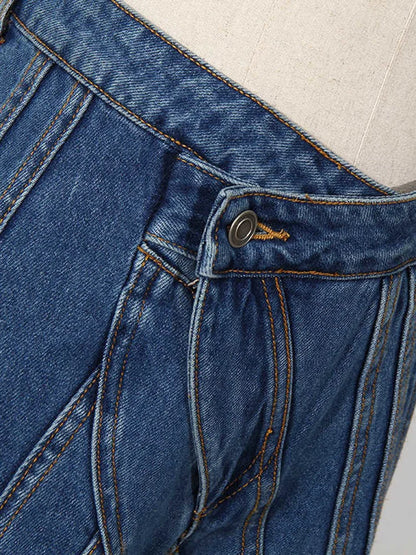 Asymmetrical Spliced Oblique Waist Placket Trousers