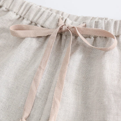 Girls Natural Linen Patchwork Dress Summer New Baby Kids Flare Sleeve Casual Cotton And Linen Dresses