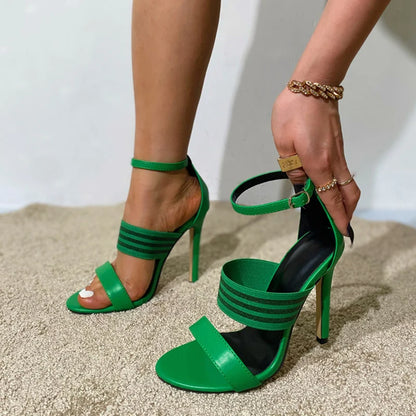Mixed Color Narrow Band Women Sandals Open Toe Buckle Strap Gladiator High Heels Summer Party Dress Shoes