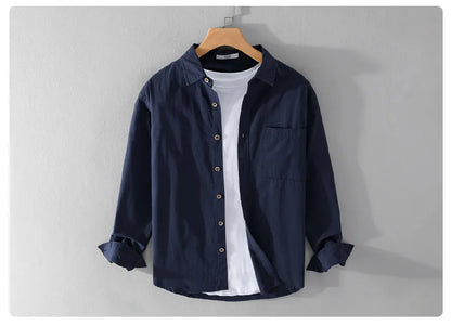 Spring Autumn New Pure Cotton Casual Long Sleeve Shirts for Men Clothing Simple Solid Color Soft Streetwear