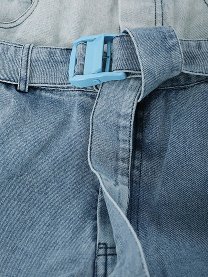 Spliced Denim Belt Personality Wide Leg Jeans High Waist New Women Trousers Fashion Tide Spring Autumn