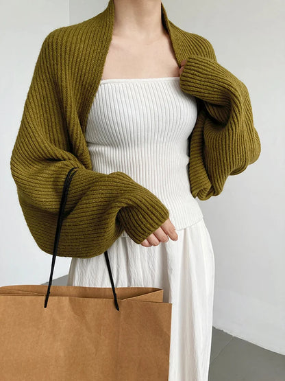 Elegant Gray Knitting Cardigan Sweater Loose Fit