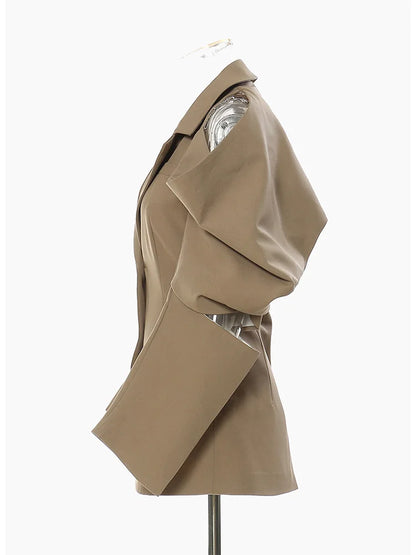 Off Shoulder Chain Big Size Blazer New Lapel Long Sleeve Loose Fit Jacket Fashion Tide Spring Autumn