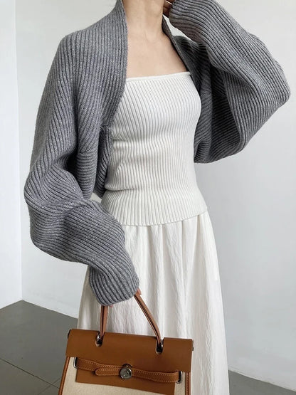 Elegant Gray Knitting Cardigan Sweater Loose Fit