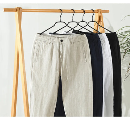 New 100% Linen Casual Pants Men Clothing Thin Straight Breathable Oversize Men Trousers C1606