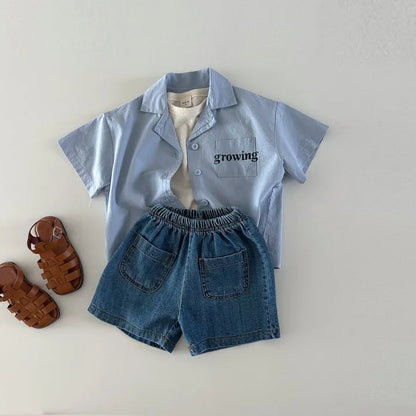 Set  Denim Suit Short-sleeved