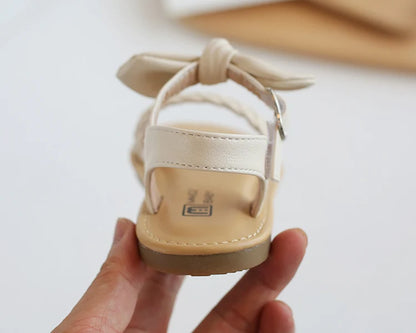 Girl Sandals Bowtie Braided Soft 21-30 Inafnt Children Sliders Bohemia Style Classic Fashion Open Toe Non-slip Kids Flats