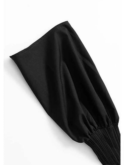 Women Black Pleated Stitch Big Size T-shirt New Round Neck Long Flare Sleeve  Fashion Tide  Spring Autumn