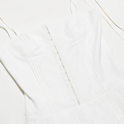 Mingmingxi Summer Dress Women Mini A Line Birthday Party Dresses Casual Holiday Vacation White Pleated Dress for Club Outfits