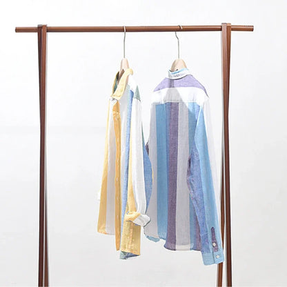 Spring and Autumn Striped Linen Shirts for Men Pure Linen Made Breathable Comfortable Long Sleeve Loose Men Clothing