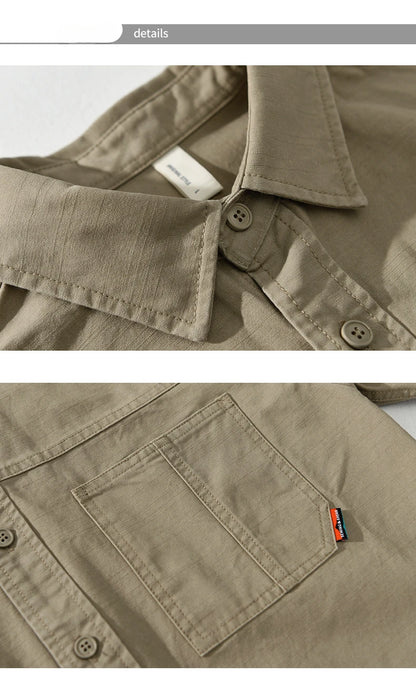 Spring Autumn New Cargo Casual Long Sleeve Shirts for Men Clothing Pure Cotton Solid Color Loose Soft Streetwear