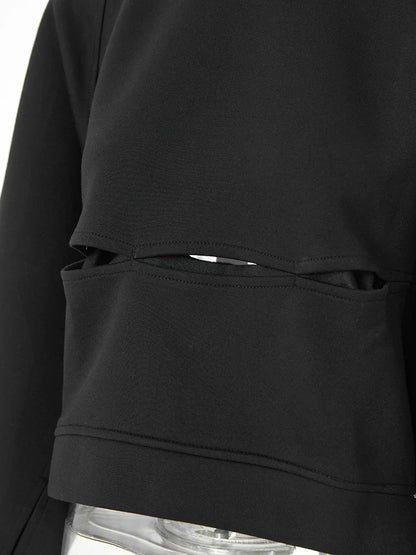 Loose Fit Black Hollow Out Sweatshirt New Round Neck  Women Big Size