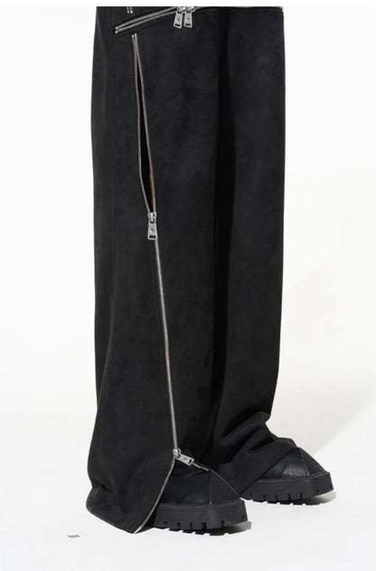 Cool  Khaki Stretchy Suede Faux Leather Pants  Luxury Designer