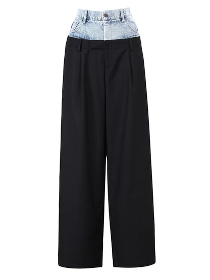 New Big Size Blazer Denim Wide Leg Pants Two Piece Suit