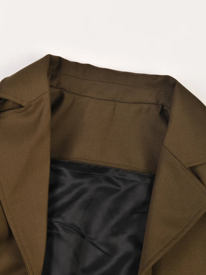 Brown Pocket Belted Blazer Women Big Size