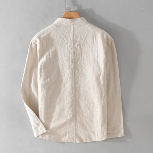 Spring Autumn New Knot Button Long Sleeve Shirts for Men Clothing Cotton and Linen Casual Soft Streetwear