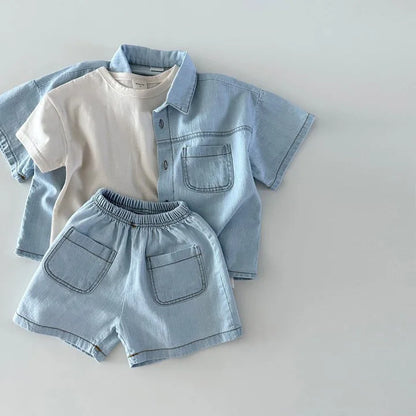 Set  Denim Suit Short-sleeved