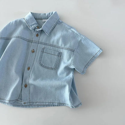 Set  Denim Suit Short-sleeved