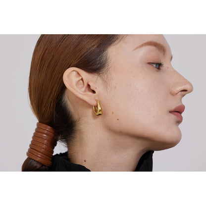 Yhpup Stainless Steel Chunky Geometric Hoop Earrings for Women Simple Golden Metal сережки необычные Accessories Gift