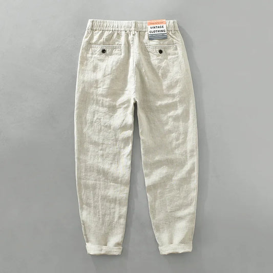 New 100% Linen Casual Pants Men Clothing Thin Straight Breathable Oversize Men Trousers C1606