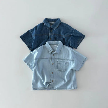Set  Denim Suit Short-sleeved