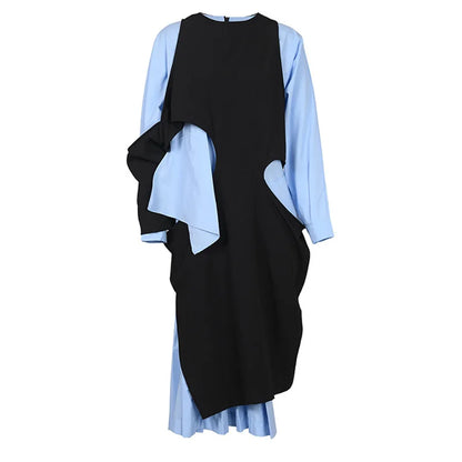 Color-block Big Size Long Dress  Tide Spring Autumn