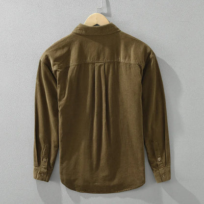 Spring Autumn New Vintage Corduroy 100% Cotton Long Sleeve Shirts for Men Clothing Solid Color Loose Soft Streetwear