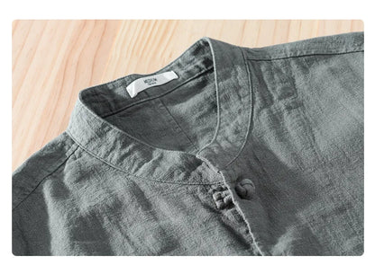Spring Autumn New Knot Button Long Sleeve Shirts for Men Clothing Cotton and Linen Casual Soft Streetwear