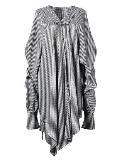 Black Plaid Irregular Stitch Big Size Dress