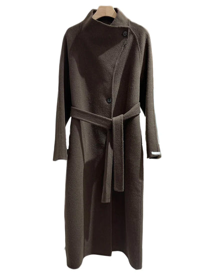 Red Belted Long Thick Woolen Coat
