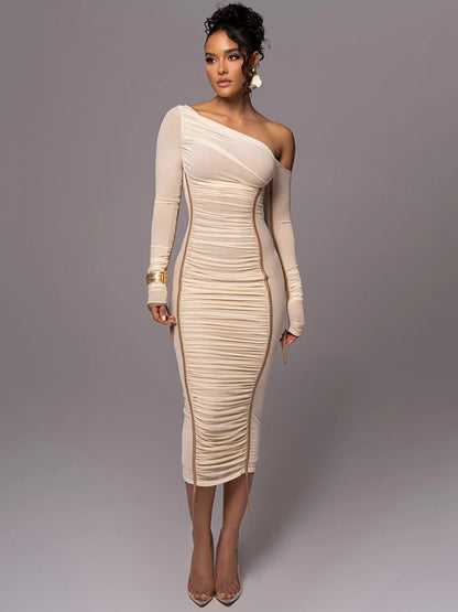 Mela Dress Mesh Backless Ruched Bodycon Club Party Sexy Long Dress