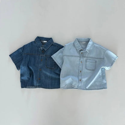 Set  Denim Suit Short-sleeved
