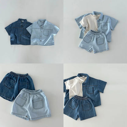 Set  Denim Suit Short-sleeved