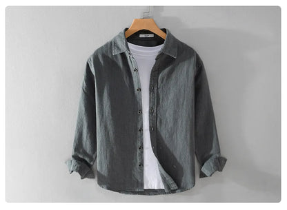 Spring Autumn New Cotton and Linen Casual Long Sleeve Shirts for Men Clothing Solid Color Simple Soft Streetwear