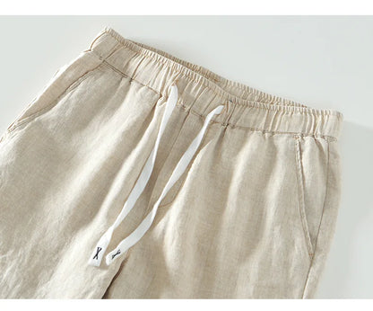 Spring Summer New Pure Color 100% Linen Pants Men Clothing Casual Simple Oversize Trousers B8236