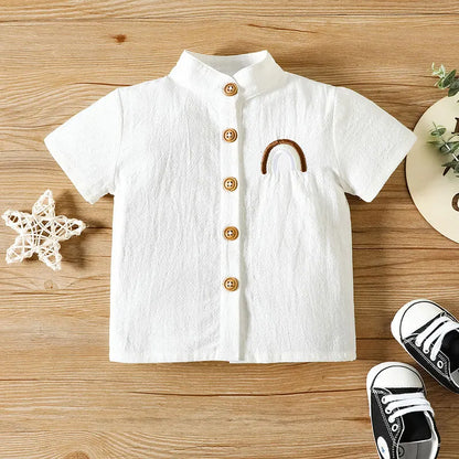 Baby Boy Cotton Small Stand-up Collar Embroidered Top