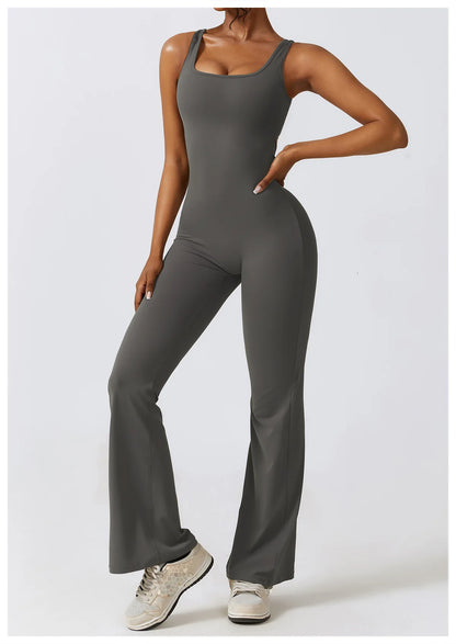 Back V Jumpsuit Gym Set