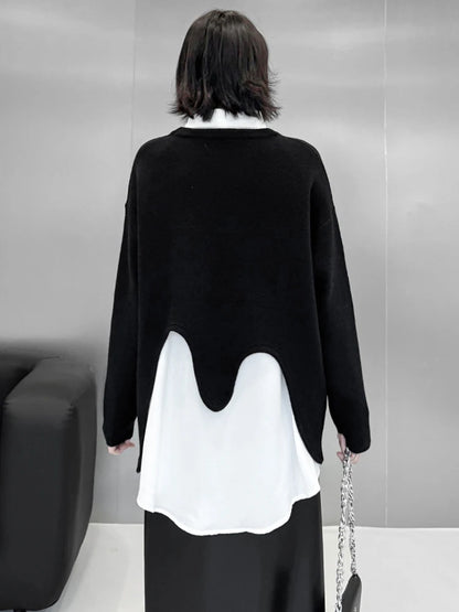 Big Size Knitting 
Sweater Black Irregular