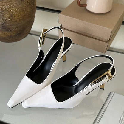 Toe Metal Buckle Strap Women Pumps
